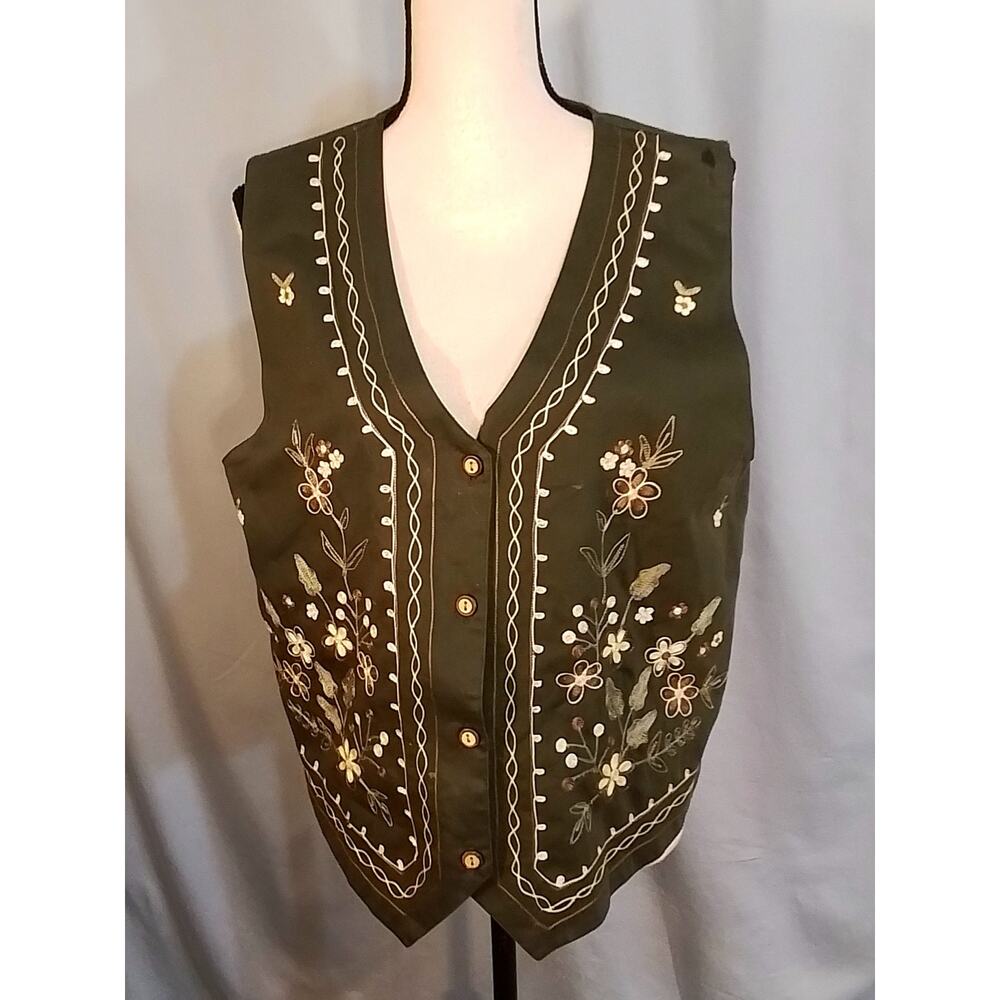Vintage Bobbie Brooks Green Embroidered Vest - Size L